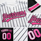 Custom White Black Pinstripe-Pink Split Ripped Pattern Baseball Pullover Sweatshirt Hoodie detail