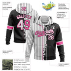 Custom White Black Pinstripe-Pink Split Ripped Pattern Baseball Pullover Sweatshirt Hoodie photo 3
