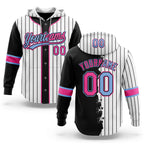Custom White Black Pinstripe Pink-Light Blue Split Ripped Pattern Baseball Pullover Sweatshirt Hoodie
