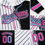 Custom White Black Pinstripe Pink-Light Blue Split Ripped Pattern Baseball Pullover Sweatshirt Hoodie detail