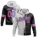 Custom White Black Pinstripe Pink-Light Blue Split Ripped Pattern Baseball Pullover Sweatshirt Hoodie photo 1