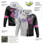 Custom White Black Pinstripe Pink-Light Blue Split Ripped Pattern Baseball Pullover Sweatshirt Hoodie photo 3