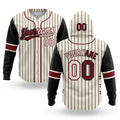 Custom Cream Black Pinstripe-Crimson Split Ripped Pattern Baseball Pullover Sweatshirt Hoodie