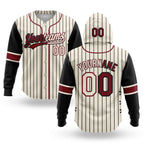 Custom Cream Black Pinstripe-Crimson Split Ripped Pattern Baseball Pullover Sweatshirt Hoodie