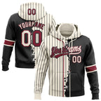 Custom Cream Black Pinstripe-Crimson Split Ripped Pattern Baseball Pullover Sweatshirt Hoodie photo 1