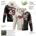 Custom Cream Black Pinstripe-Crimson Split Ripped Pattern Baseball Pullover Sweatshirt Hoodie photo 3