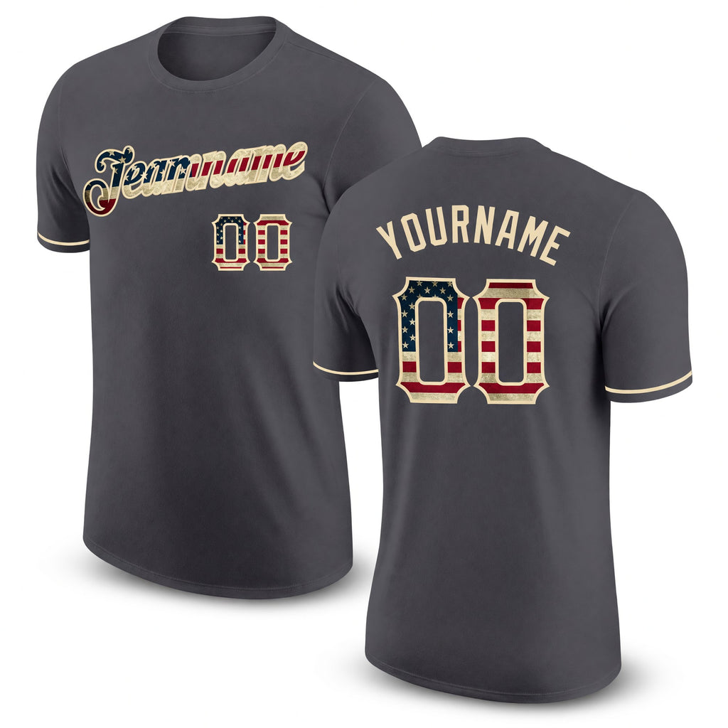 Custom Steel Gray Vintage USA Flag-City Cream Performance T-Shirt
