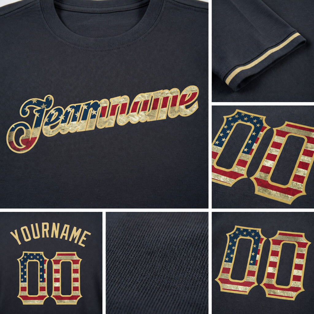 Custom Steel Gray Vintage USA Flag-City Cream Performance T-Shirt detail
