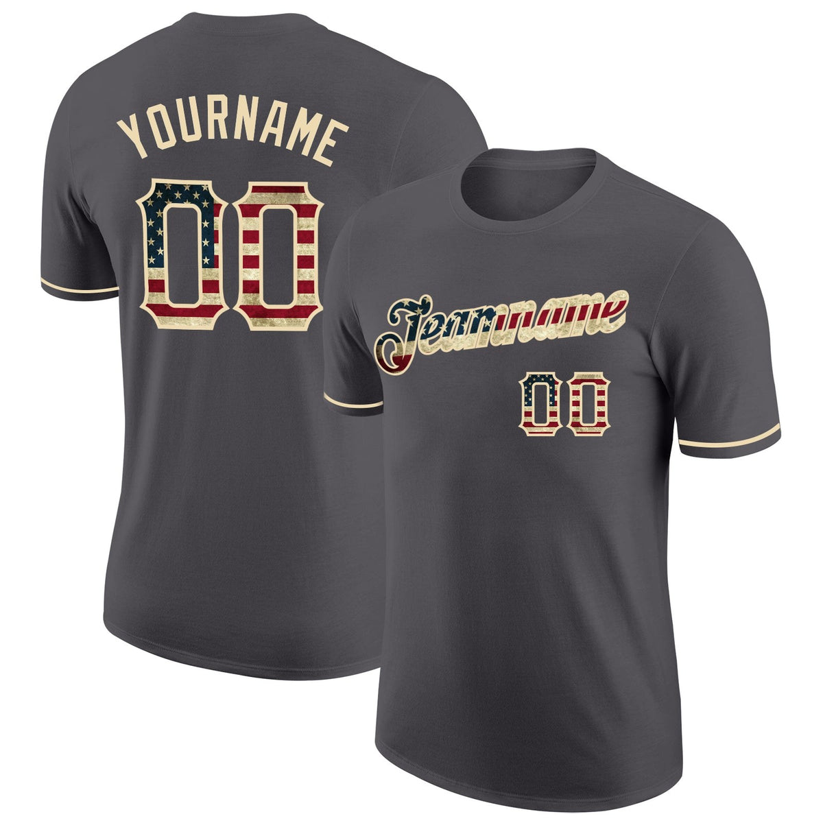 Custom Steel Gray Vintage USA Flag-City Cream Performance T-Shirt photo 1