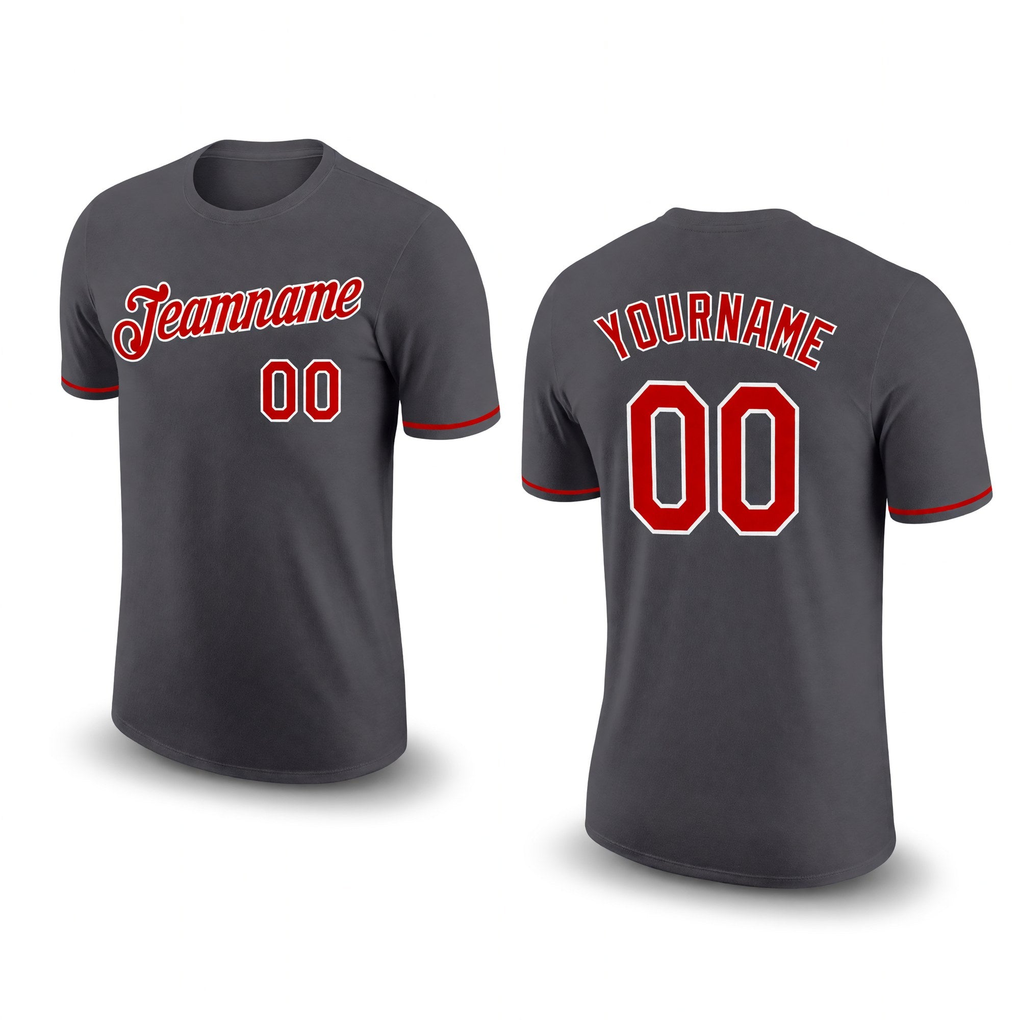 Custom Steel Gray Red-White Performance T-Shirt