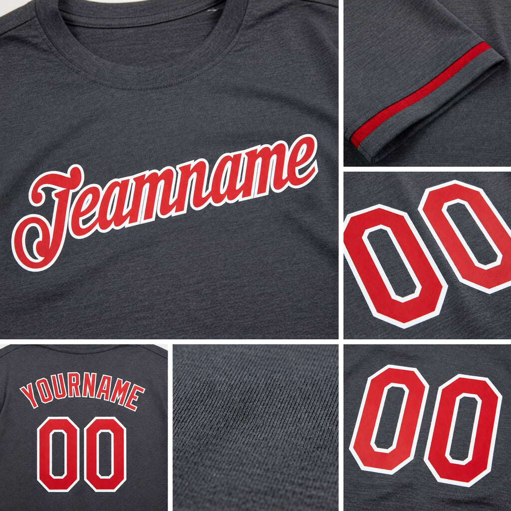 Custom Steel Gray Red-White Performance T-Shirt detail