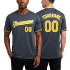 Custom Steel Gray Gold-White Performance T-Shirt worn front and back