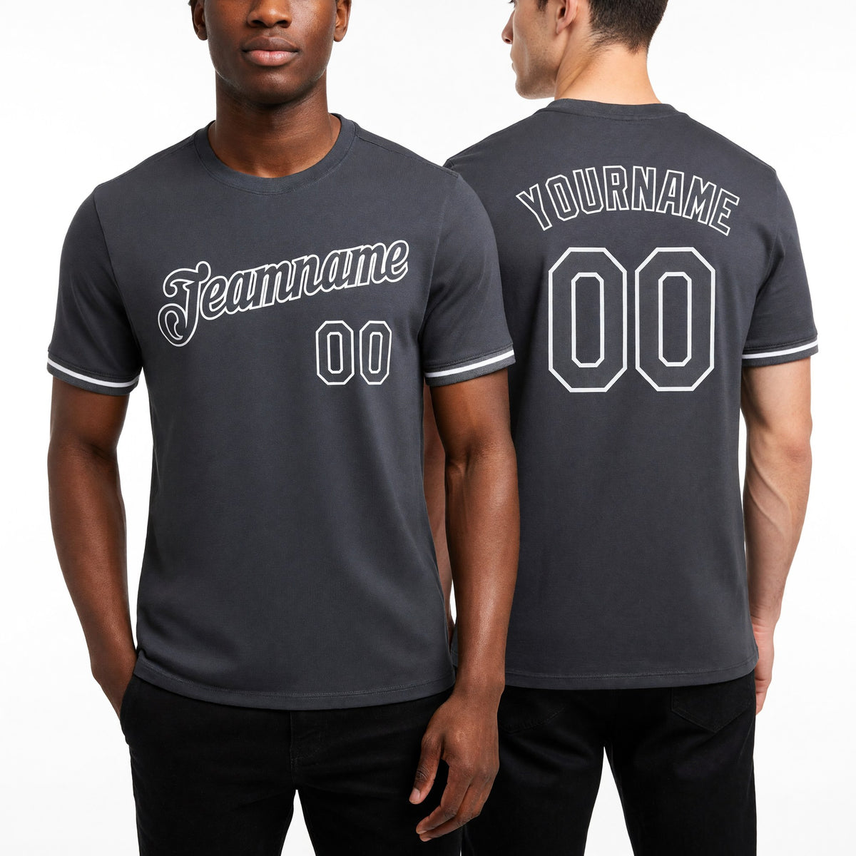 Custom Steel Gray Gray Performance T-Shirt worn front and back