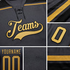 Custom Steel Gray Old Gold-Black Hockey Lace Neck Jersey detail