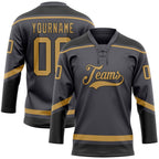 Custom Steel Gray Old Gold-Black Hockey Lace Neck Jersey photo 1