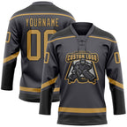 Custom Steel Gray Old Gold-Black Hockey Lace Neck Jersey photo 2