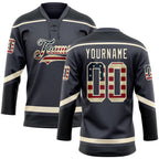 Custom Steel Gray Vintage USA Flag Cream-Black Hockey Lace Neck Jersey