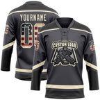 Custom Steel Gray Vintage USA Flag Cream-Black Hockey Lace Neck Jersey photo 2