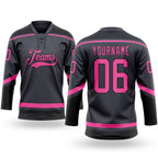 Custom Steel Gray Pink-Black Hockey Lace Neck Jersey