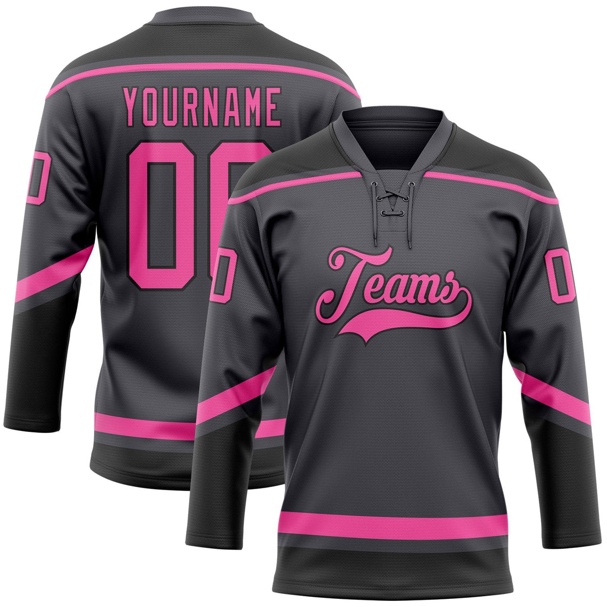 Custom Steel Gray Pink-Black Hockey Lace Neck Jersey photo 1