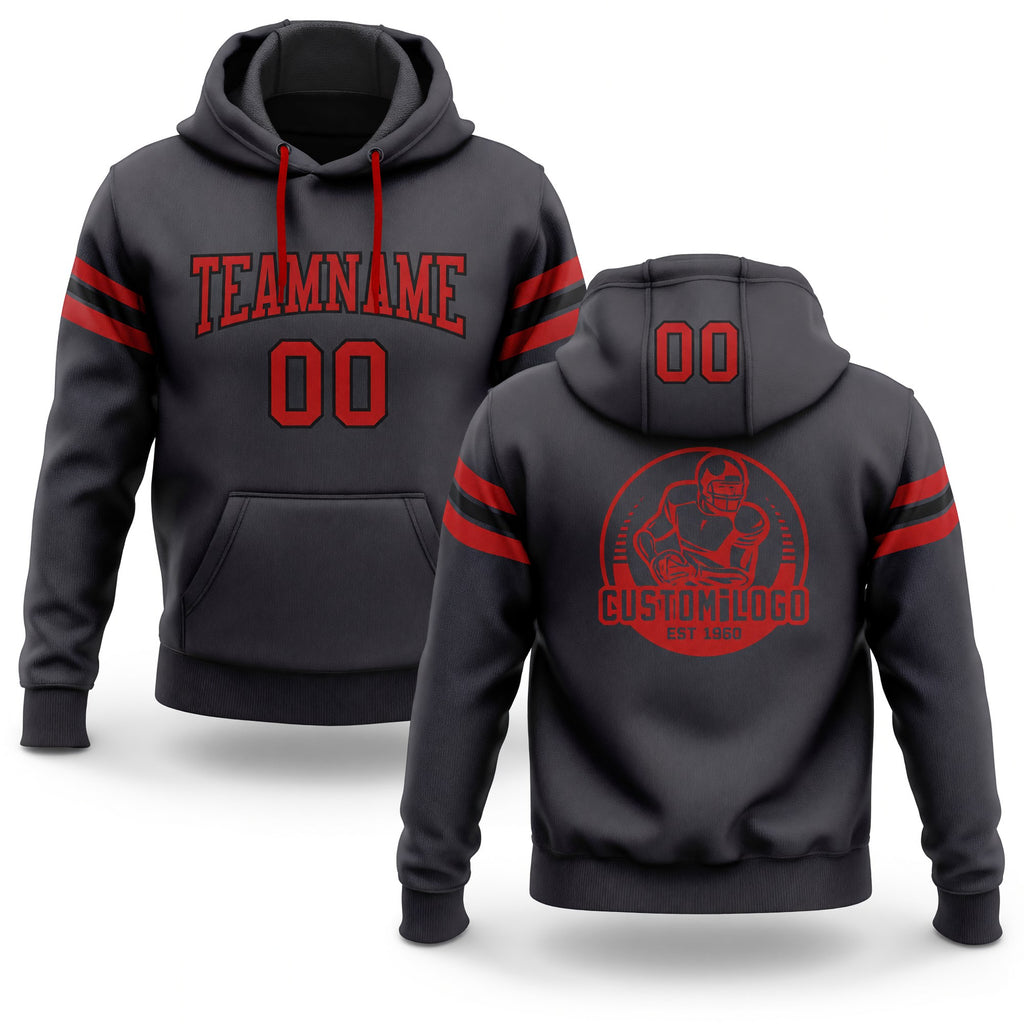 Custom Stitched Steel Gray Red-Black Football Pullover Sweatshirt Hoodie