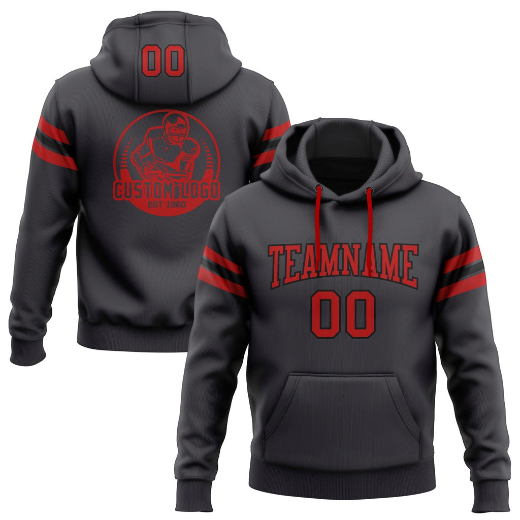 Custom Stitched Steel Gray Red-Black Football Pullover Sweatshirt Hoodie photo 1
