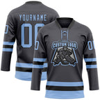 Custom Steel Gray Light Blue-Black Hockey Lace Neck Jersey photo 2