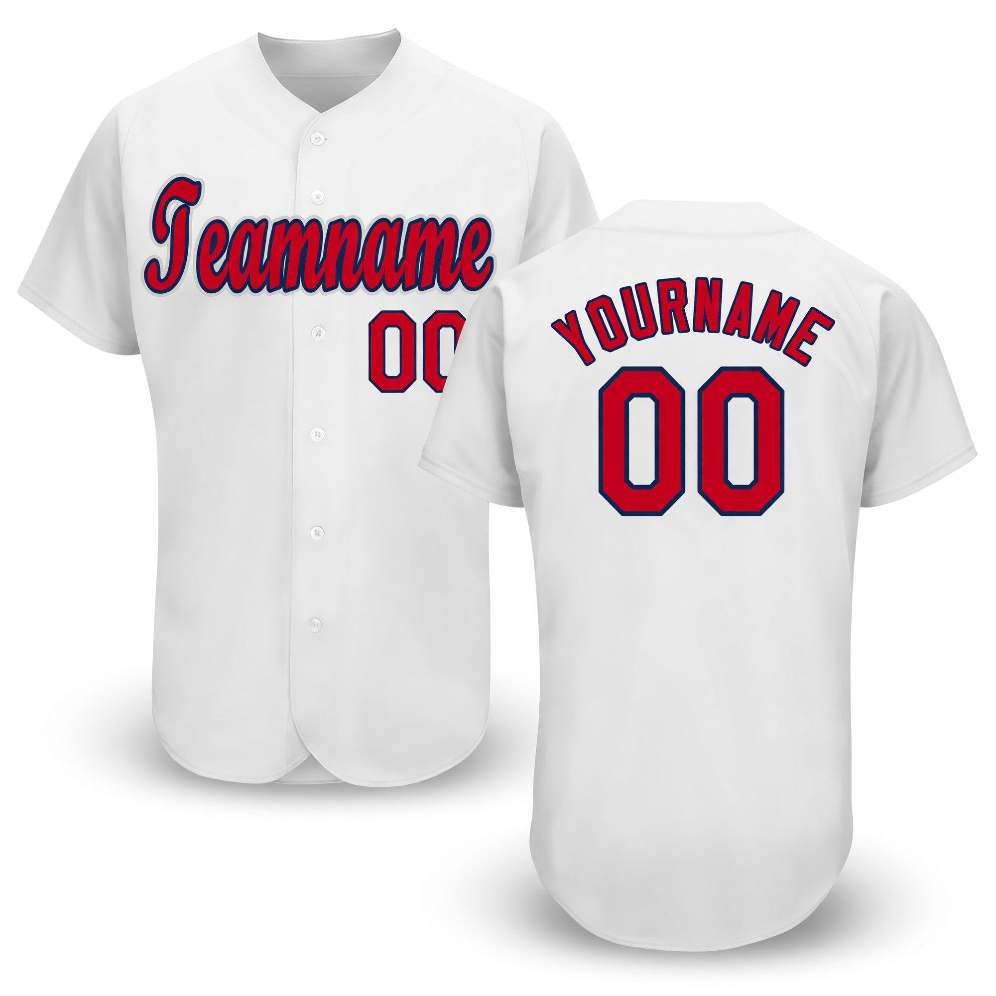 Custom White Red-Navy Baseball Jersey