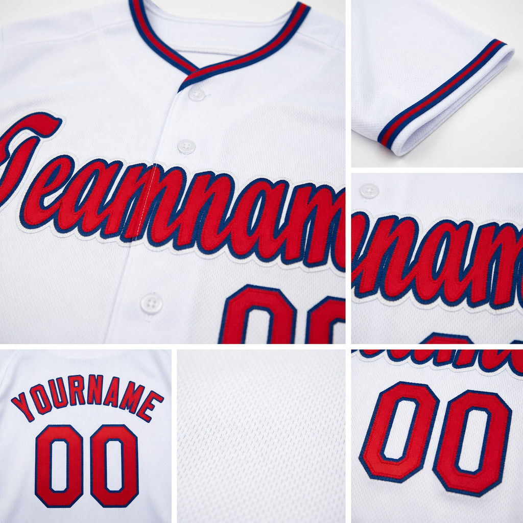 Custom White Red-Navy Baseball Jersey detail
