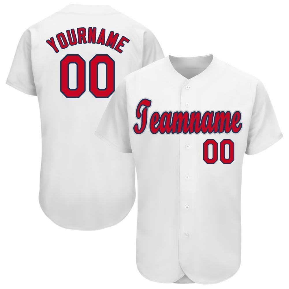 Custom White Red-Navy Baseball Jersey photo 1