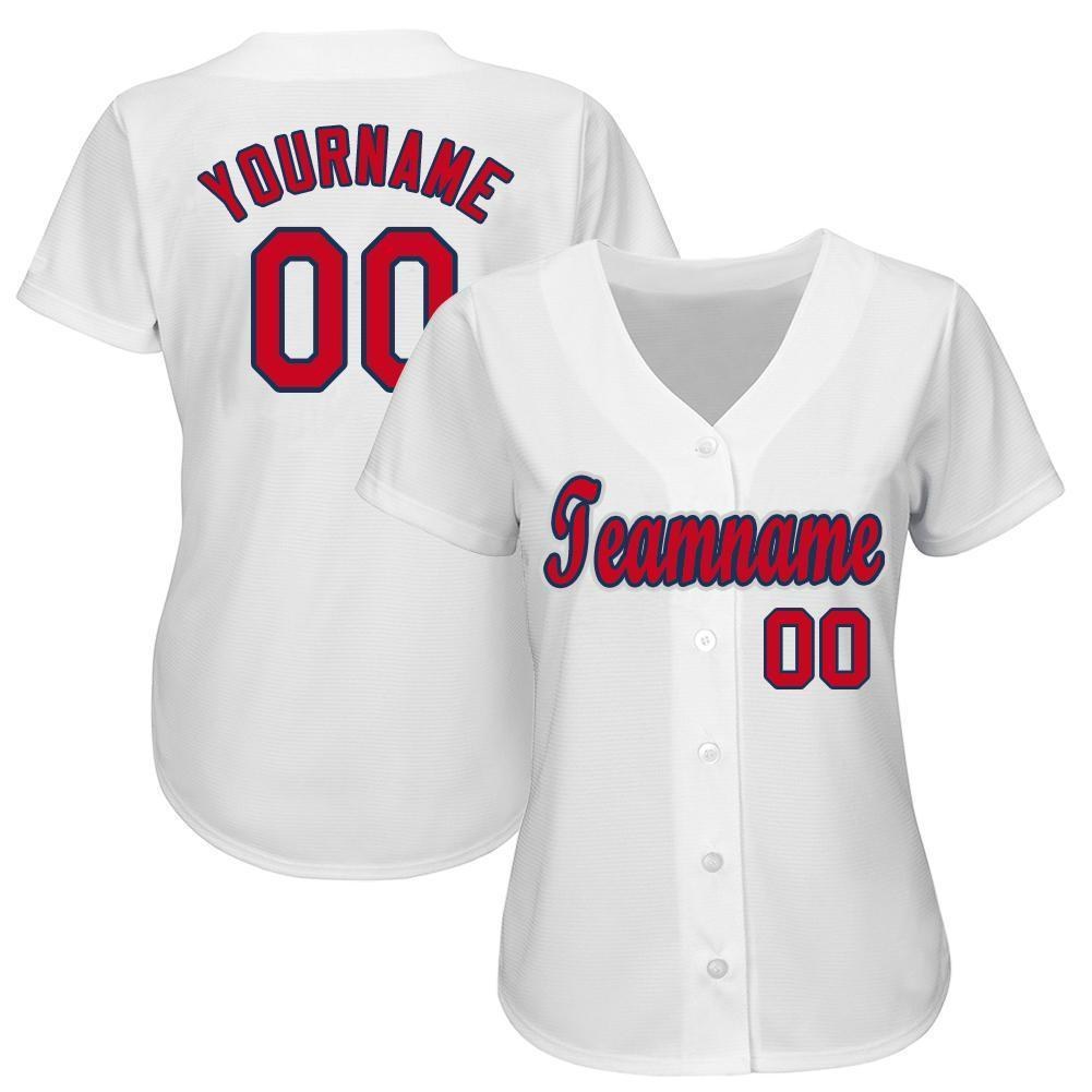 Custom White Red-Navy Baseball Jersey photo 2
