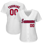 Custom White Red-Navy Baseball Jersey photo 2