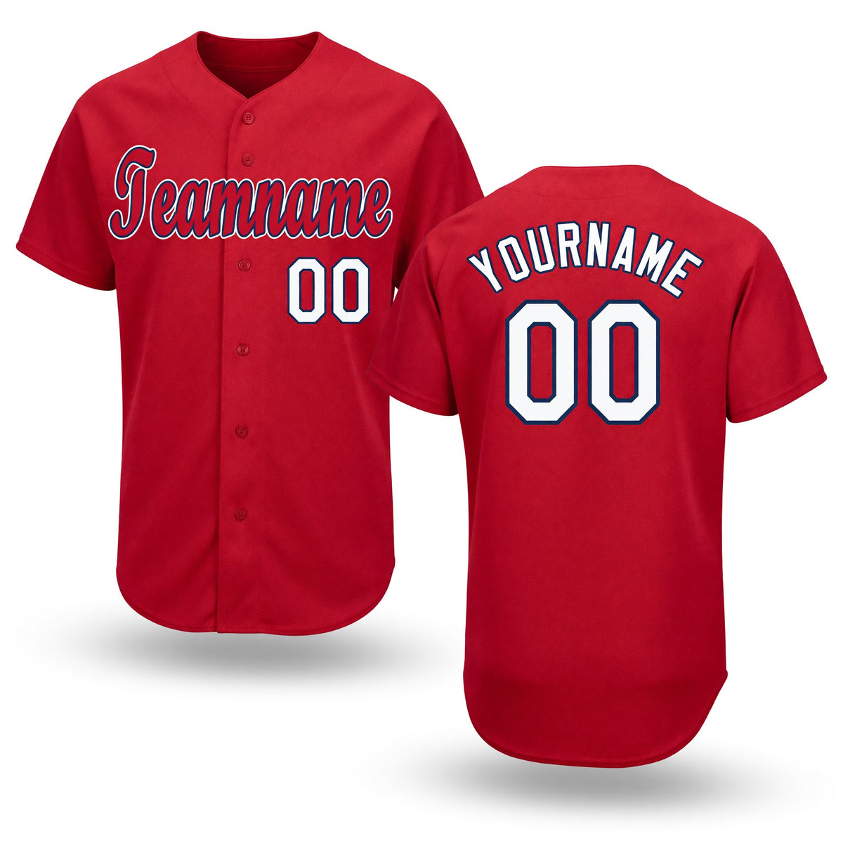 Custom Red White-Navy Baseball Jersey