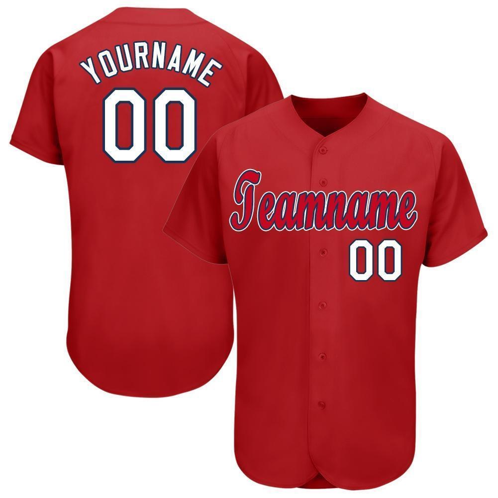 Custom Red White-Navy Baseball Jersey photo 1