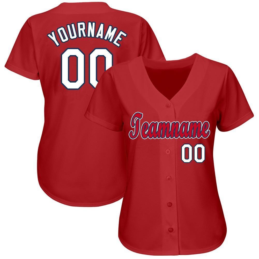 Custom Red White-Navy Baseball Jersey photo 2