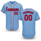 Custom Light Blue Red-Navy Baseball Jersey