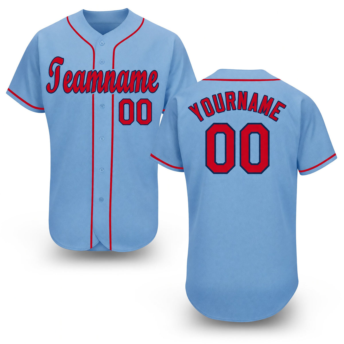 Custom Light Blue Red-Navy Baseball Jersey
