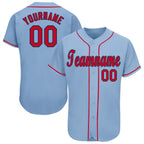 Custom Light Blue Red-Navy Baseball Jersey photo 1