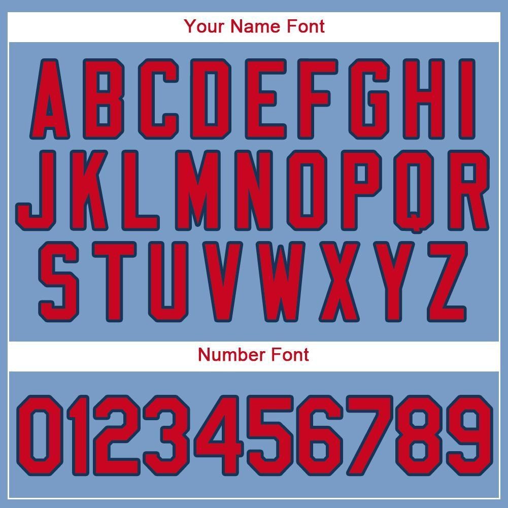 Custom Light Blue Red-Navy Baseball Jersey photo 2