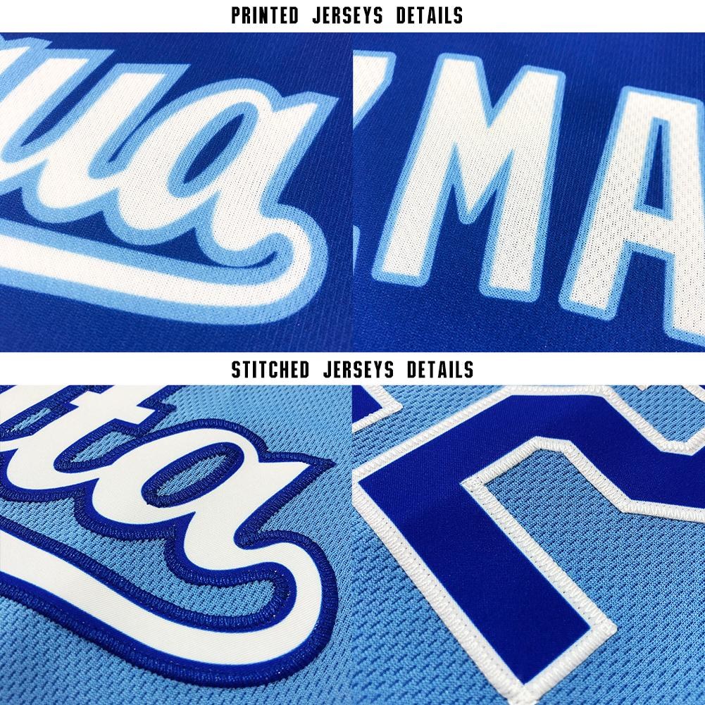 Custom Light Blue Red-Navy Baseball Jersey photo 4