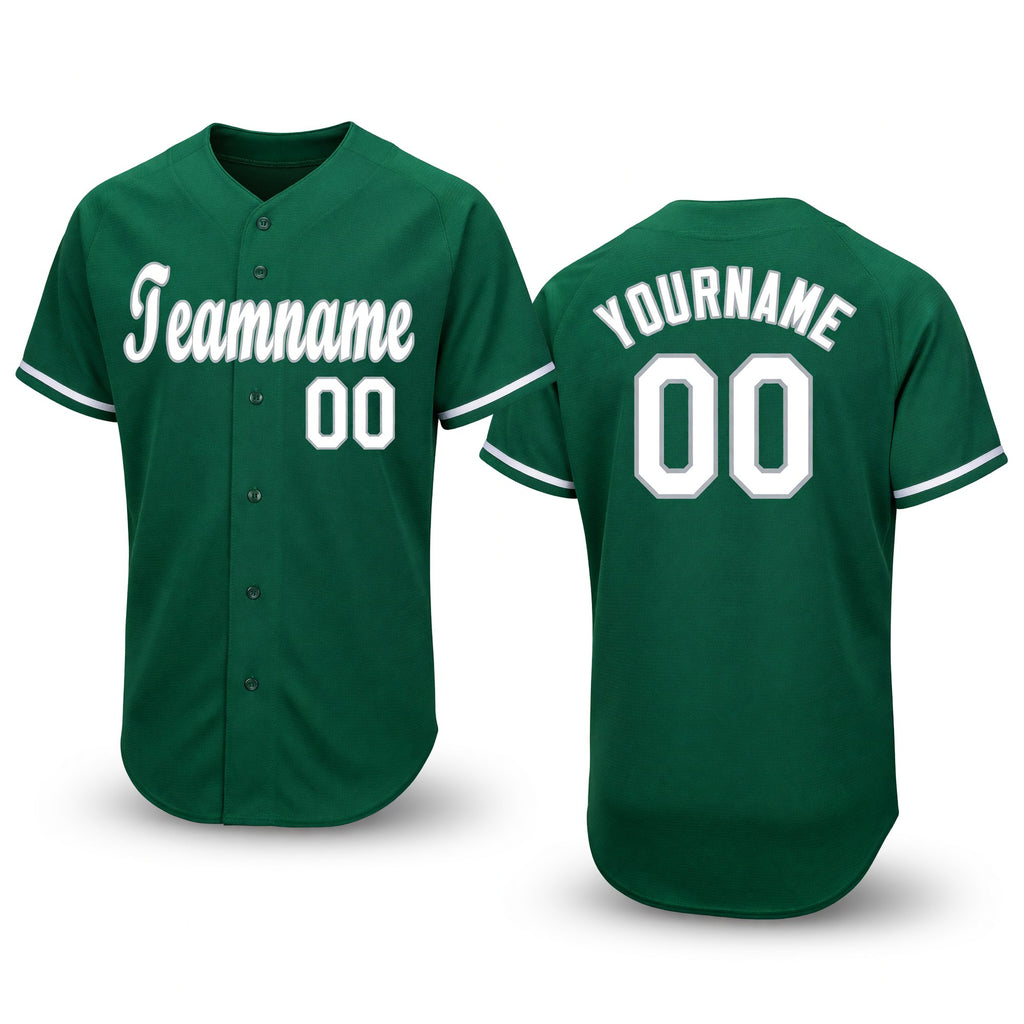 Custom Kelly Green White-Gray Baseball Jersey