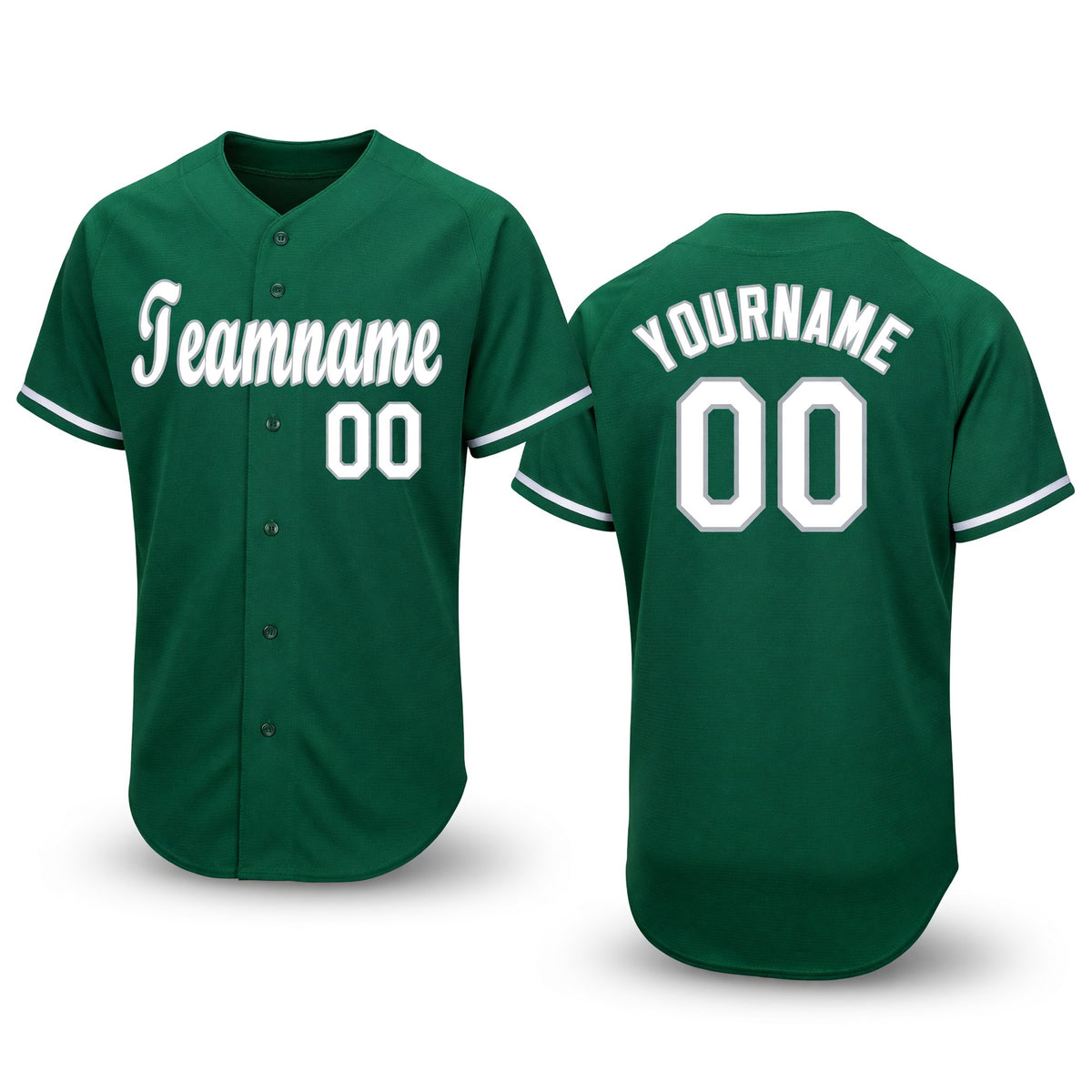 Custom Kelly Green White-Gray Baseball Jersey