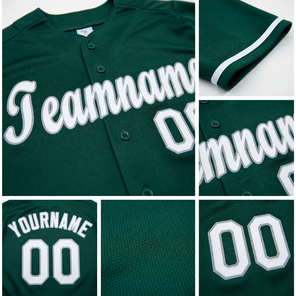 Custom Kelly Green White-Gray Baseball Jersey detail