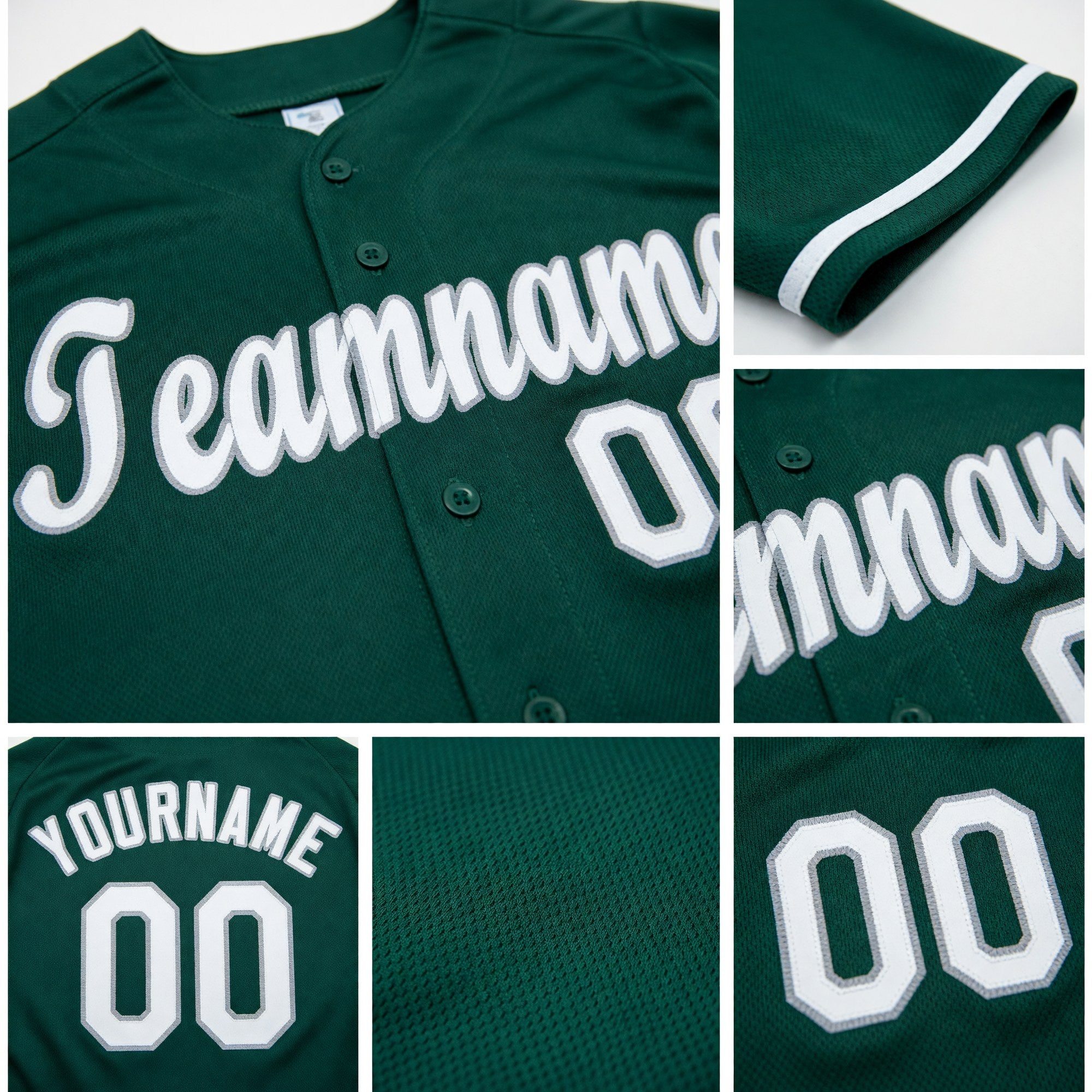 Custom Kelly Green White-Gray Baseball Jersey detail