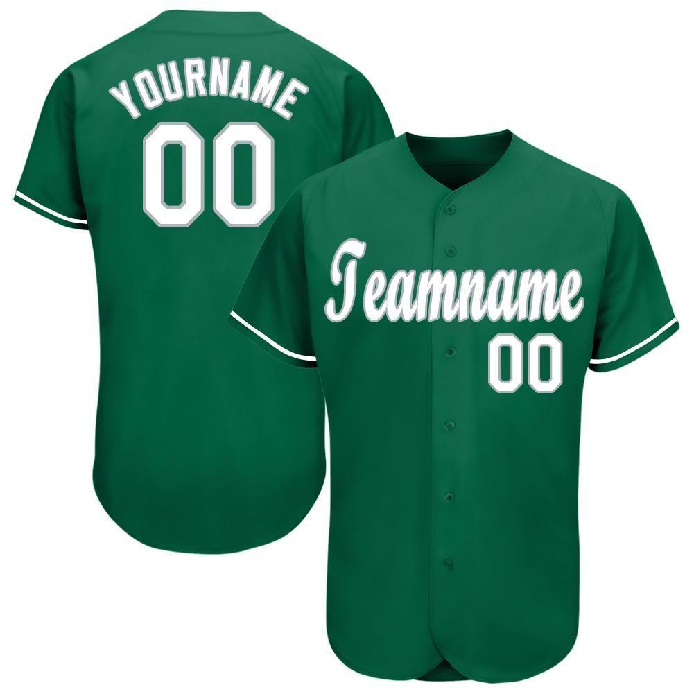 Custom Kelly Green White-Gray Baseball Jersey photo 1