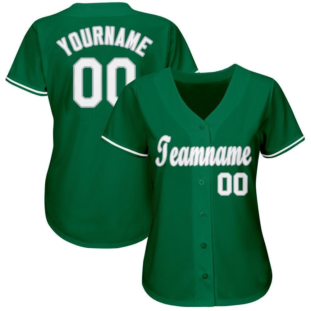 Custom Kelly Green White-Gray Baseball Jersey photo 2