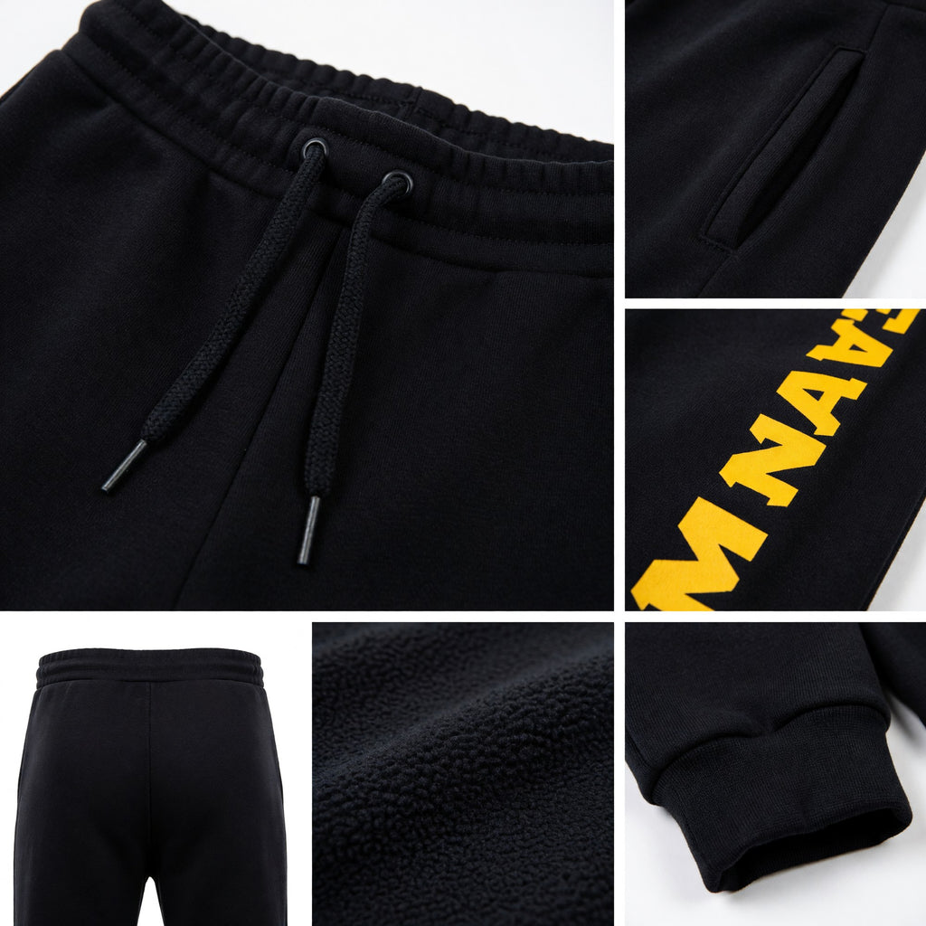 Custom Black Gold Fleece Jogger Sweatpants detail