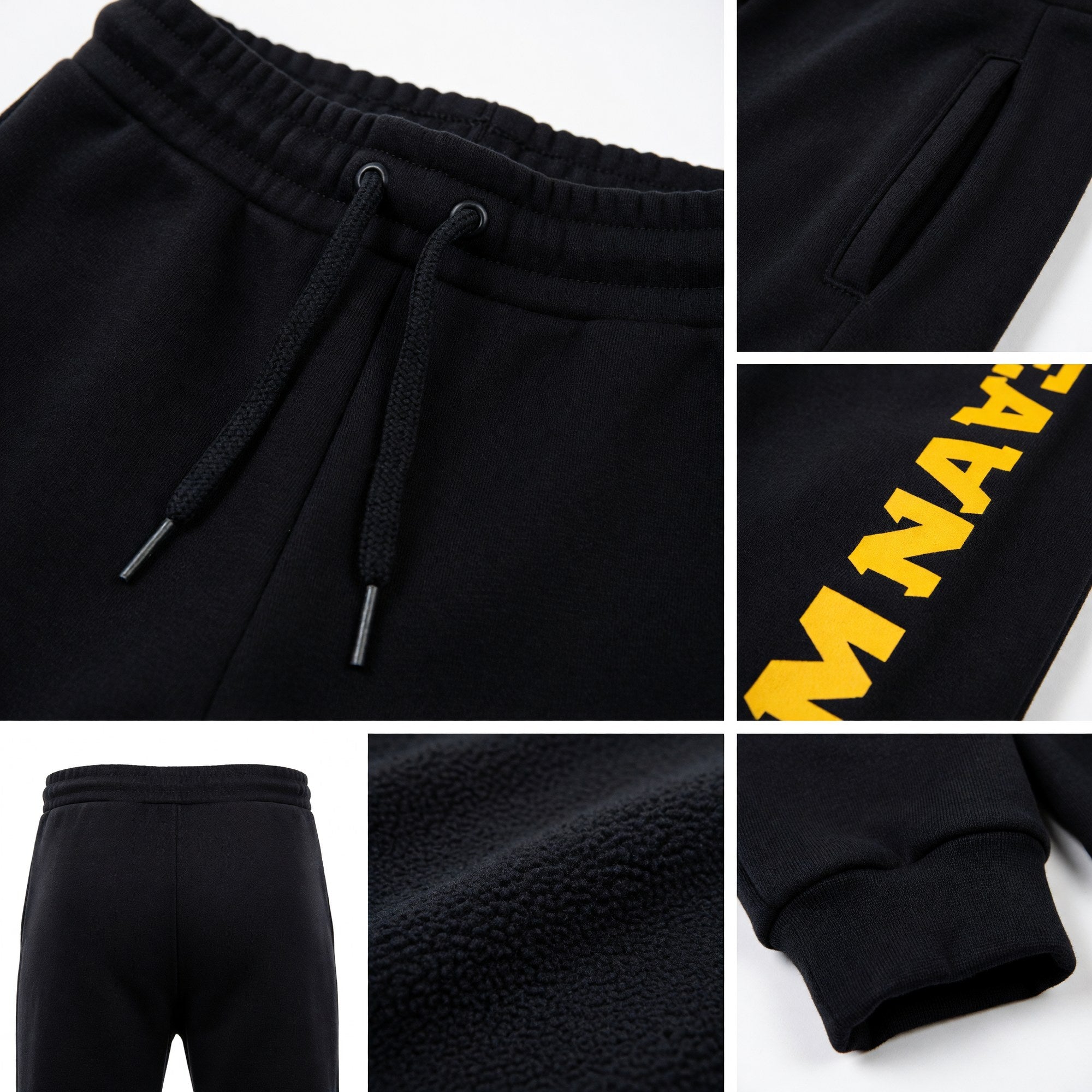 Custom Black Gold Fleece Jogger Sweatpants detail