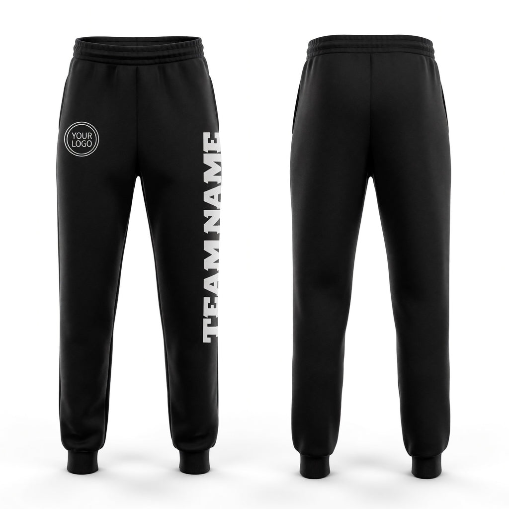 Custom Black White Fleece Jogger Sweatpants