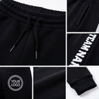 Custom Black White Fleece Jogger Sweatpants detail